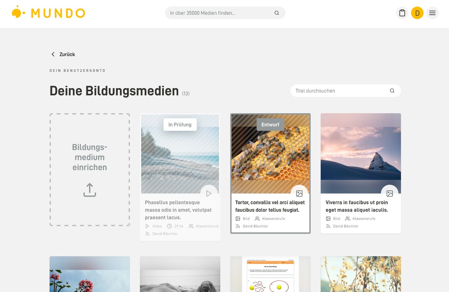 Nutzer-Accounts: Entwurf der persönlichen Medienseite.